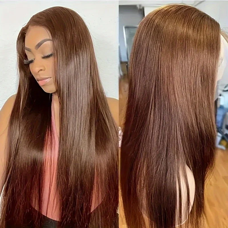 

44 46 inches Chocolate Brown Brazilian Straight Lace Front Wig 13x4 13x6 HD lace Transparent Human Hair 200% Density for women