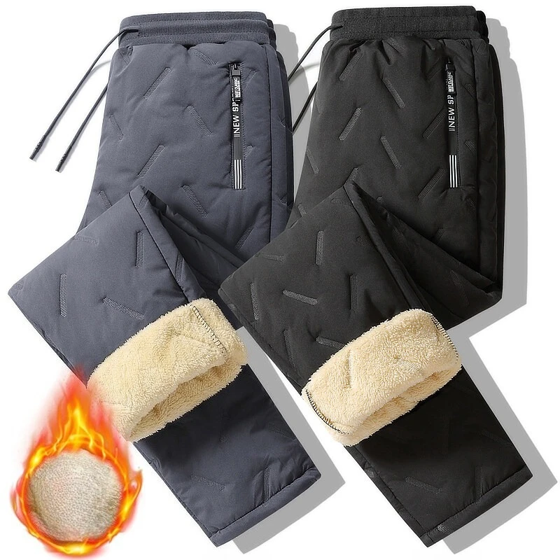 Winter Down Cotton Pants Men Casual Waterproof Zipper Pocket Thickened Wool Warm Pants Jogger Outdoor Cold-proof Ski trousers - Image 5