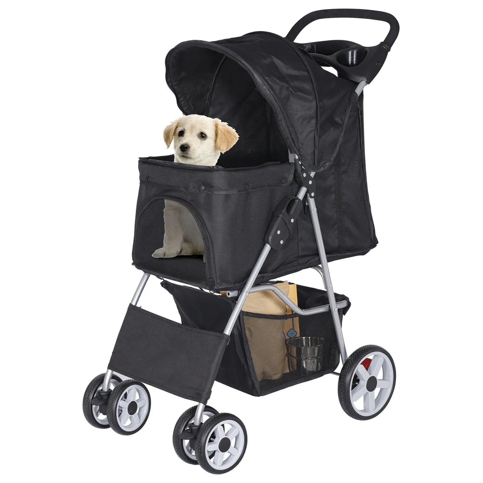 

Pet Dog Stroller Travel Carriage 4 Wheels w/Foldable Carrier Cart & Cup Holder United States