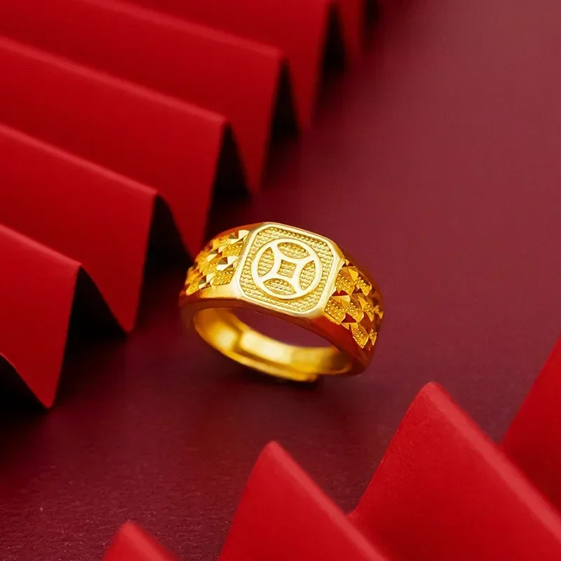 

9999 Real Gold 24K Gold Men's Money Ring Gold Edition Open Money Men's Ring