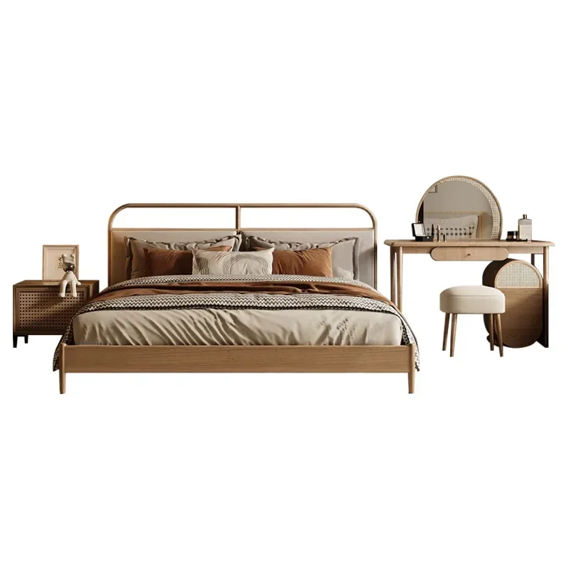 

Ash wood log 1.8 double bed sample villa bed minimalist furniture