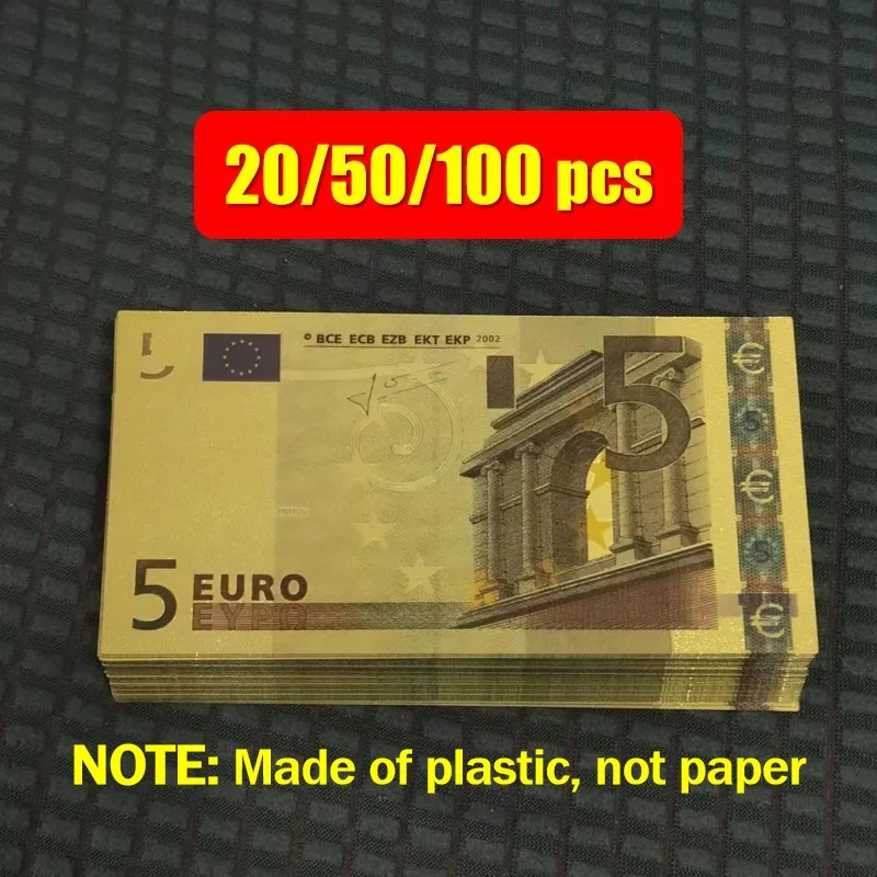 

20~100pcs Plastic 5 Euro Fake Euro Bills Fake Money European Banknotes 5 Euro Gold Banknotes Gifts Collection