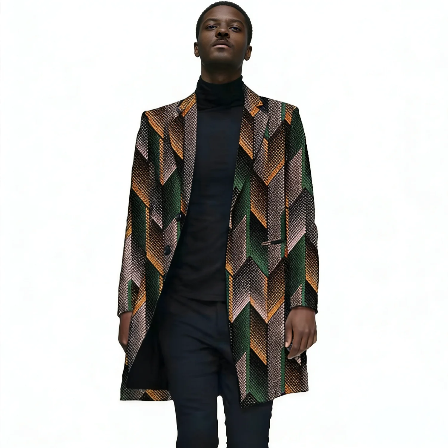 معطف واق من المطر للرجال بنمط فني مصمم معطف غير رسمي بدلة طويلة سترة أزياء أفريقية للرجال مبطنة