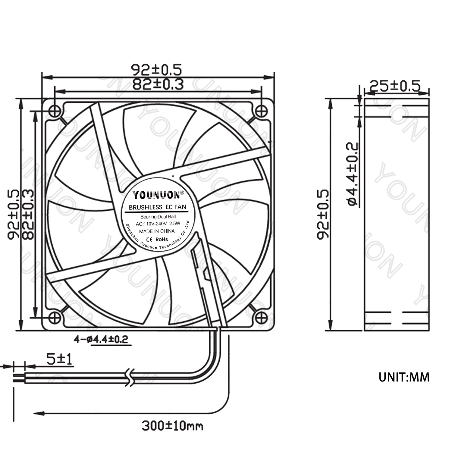 YOUNUON Dual Ball 92mm 9225 EC Brushless Fan AC 110V 115V 120V 220V 240V Axial Fan 92mm x 92mm x 25mm Comes with Srews/Grill - Image 5