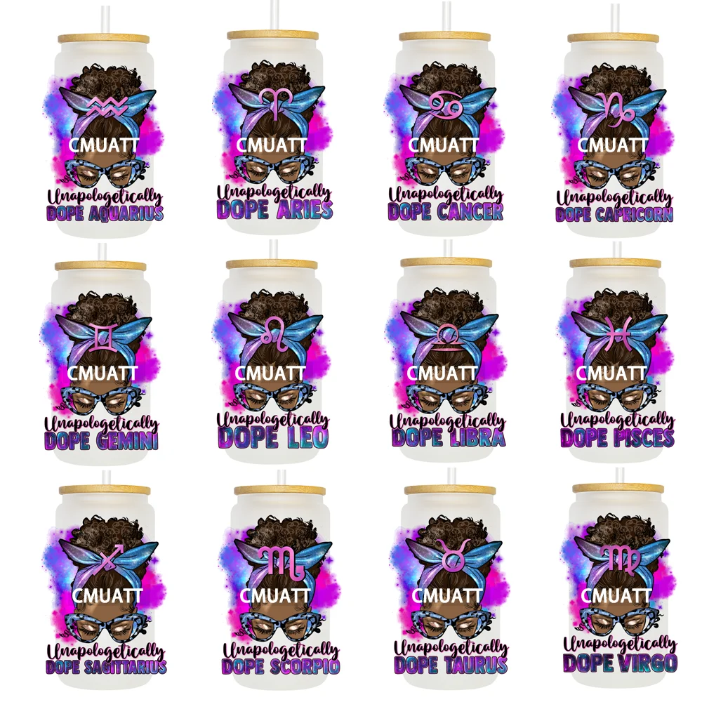 Afro Woman Unapologetically Dope Zodiac UV DTF Transfers Stickers Decals For Libbey Cold Cups Mugs Tumbler Waterproof DIY Craft