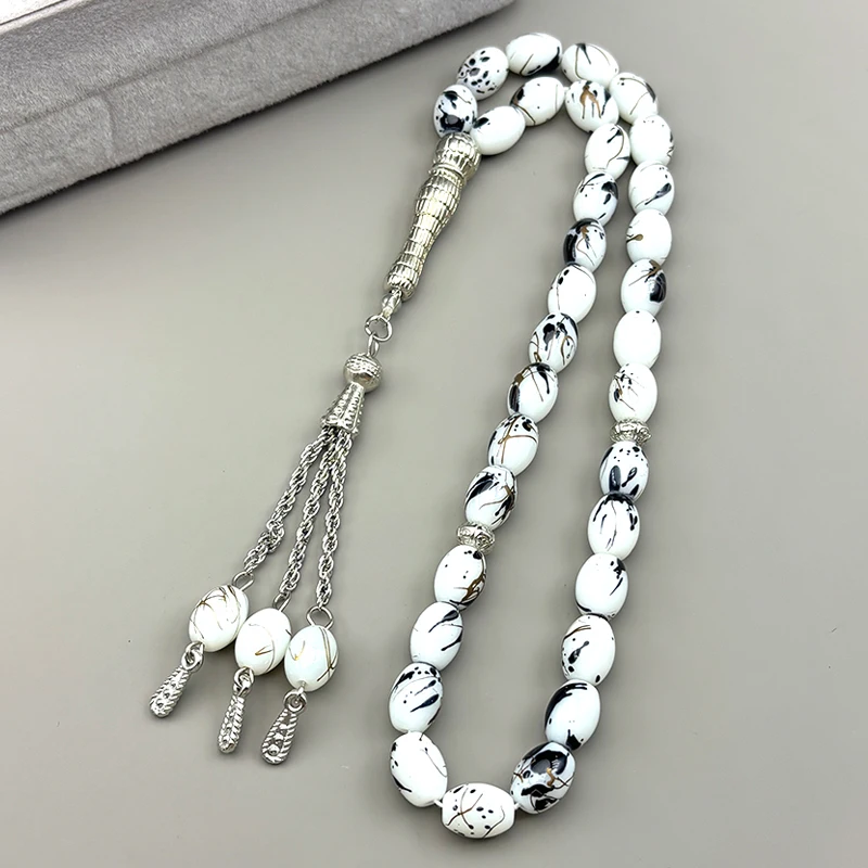 33 قطعة البيضاوي الزجاج الخرز أساور للنساء الرجال مسلم مسبحة العبادة تسبيح اليد سلسلة شرابة قلادة الإسلامية كيرينغ مجوهرات