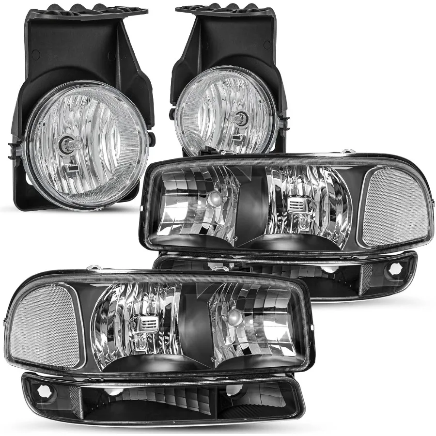 

Сменный комплект фар и противотуманных фар из 6 шт. для GMC Sierra 1500 2500 3500 2003-2006 гг., совместимый с черным и прозрачным дизайном