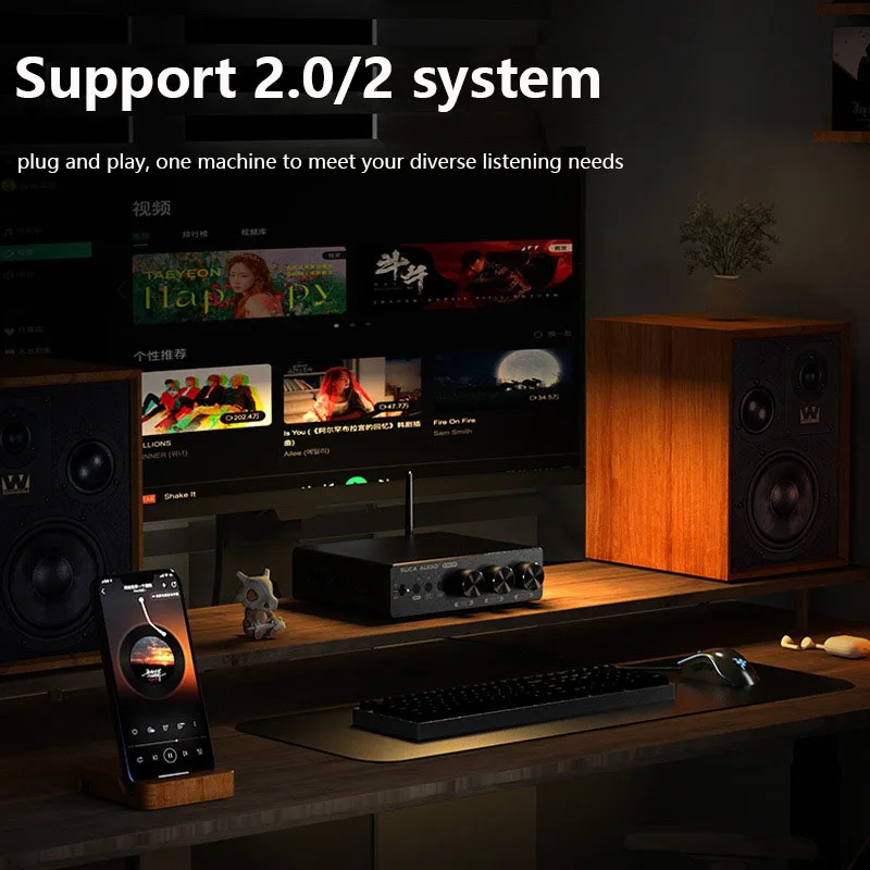 300W+300W Class D Amplifier QCC3034 Bluetooth 5.2  HIFI Power Amplifier TPA3255 Chip Bass/Treble Control for Home Theater