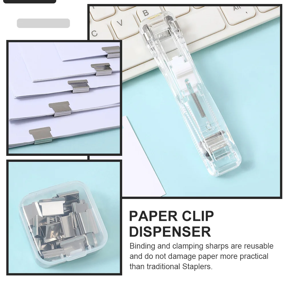 Refillable Clip Stapler Dispenser Set Cute Reusable File Alloy Portable Office Book Binding Materials
