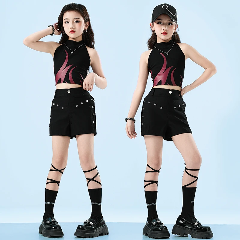 Dziewczęta Hip Hop Cool Crop Tshirt Cargo Pants Children Street Dance Hot Shorts Top Kids Streetwear Teens Costumes Jazz Clothes Sets