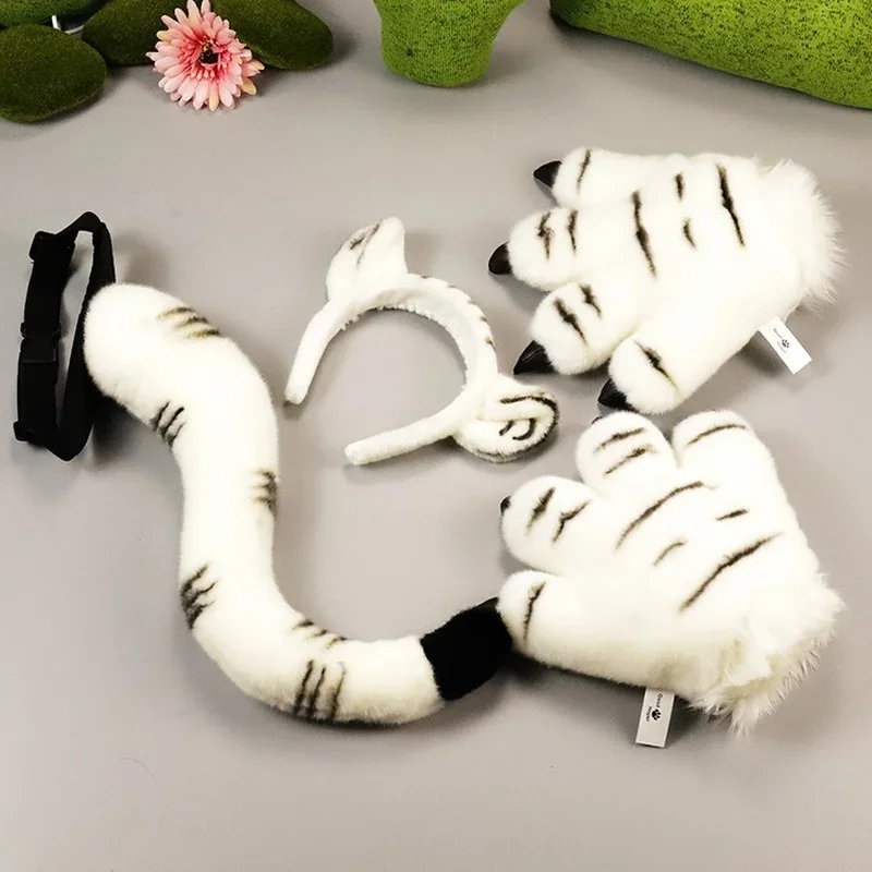 Bandes de cheveux d'animaux en peluche pour enfants, Krasnodinosaure, queue de tigre, oreilles, gants de sauna, cadeau de fête d'anniversaire, costume d'Halloween, cosplay