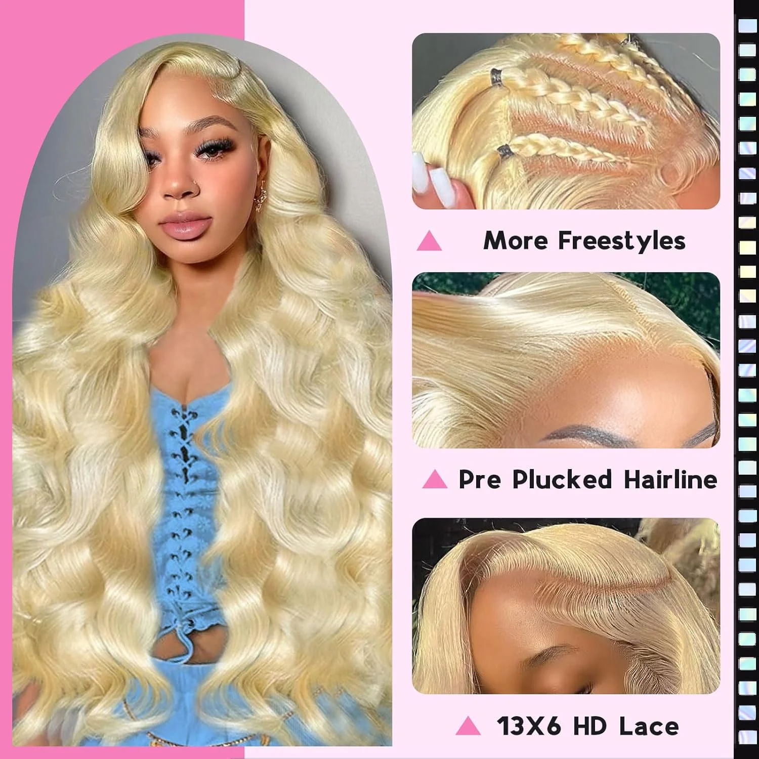 36 40 Inch 613 Honey Blonde 13x6 HD Lace Frontal Human Hair Wig 220 Density Brazilian Body Wave 100% Human Hair Wigs Virgin Pure Transparent Lace Front Wig For Women image 3