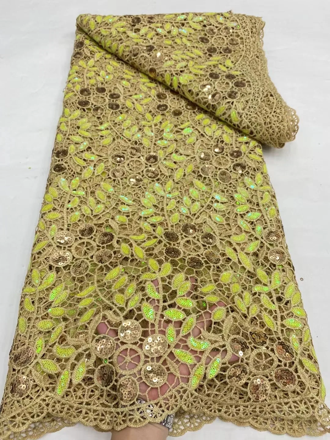 

African Nigerian High Quality Lace Fabric Embroidery Tulle Pure Wedding Party Dress Guipure SequinsFor Sewing Beads 5yards,2024