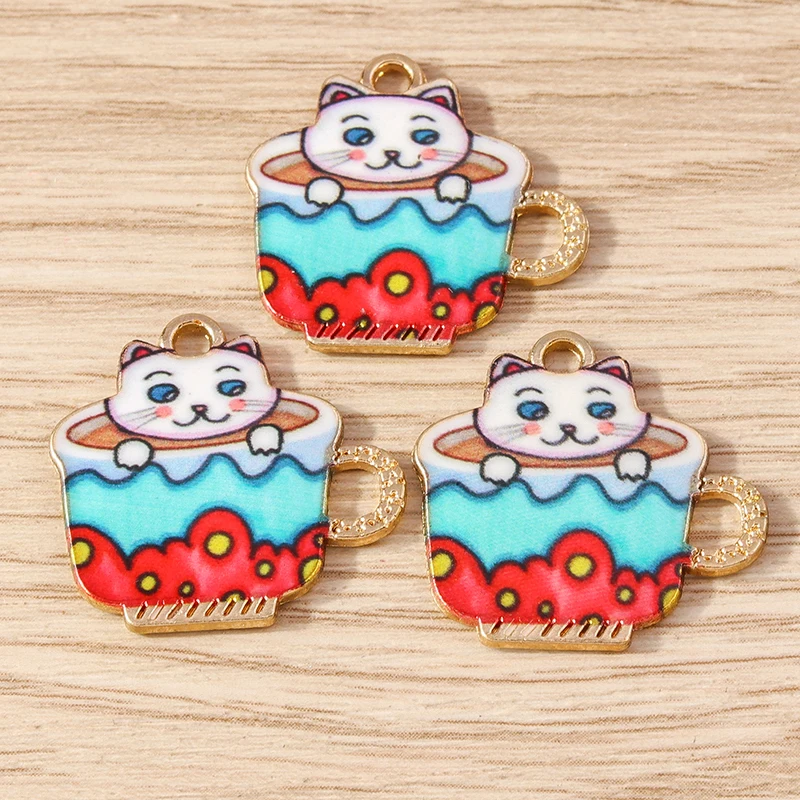 10 stücke 22x22mm Cartoon Tier Charms Emaille Tasse Katze Muster Charms Anhänger für Schmuck Herstellung Ohrringe Halskette DIY Handwerk Geschenke – Detail 4