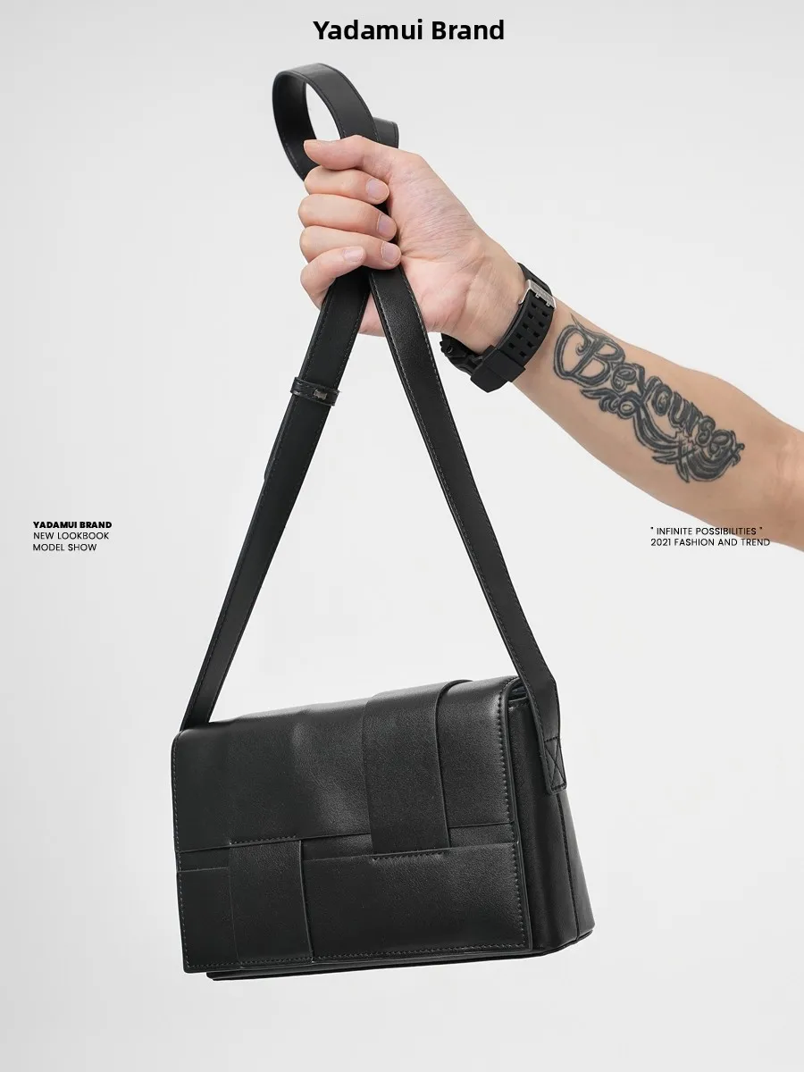 Original Design Crossbody Bag Small Square Weaving Bag for Men And Women Single Shoulder Backpack Street Style PU Leather
