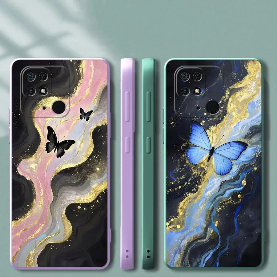 Marble Butterfly Case for Xiaomi Redmi K60 13C Note 15 Pro Plus K40 10 14C A3x 9 8 12C A1 A2 A5 Phone Cover