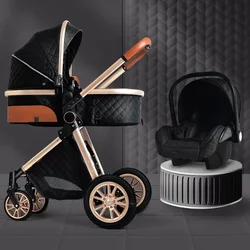 2023 Luxury Baby Stroller 3 in 1 with Car Seat Portable Reversible High Landscape Baby Stroller Hot Mom Stroller Travel Pram