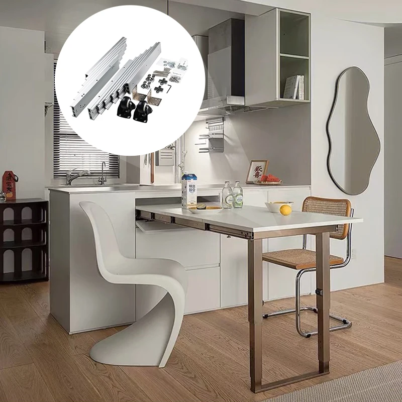 Retractable stretchable aluminum mechanism Pull out kitchen guide rail Stretching sliding collapsible dining table