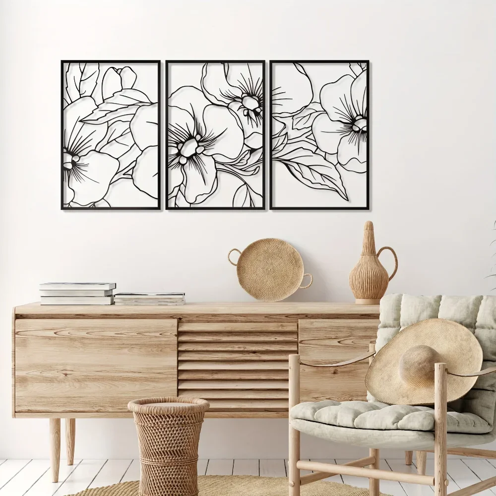 3 Packungen minimalist ische schwarze Blumen Metall Wand kunst-elegante Wohnkultur Akzent, Wand dekoration, Wanda uf kleber, Eisen Kunst, Wand dekoration