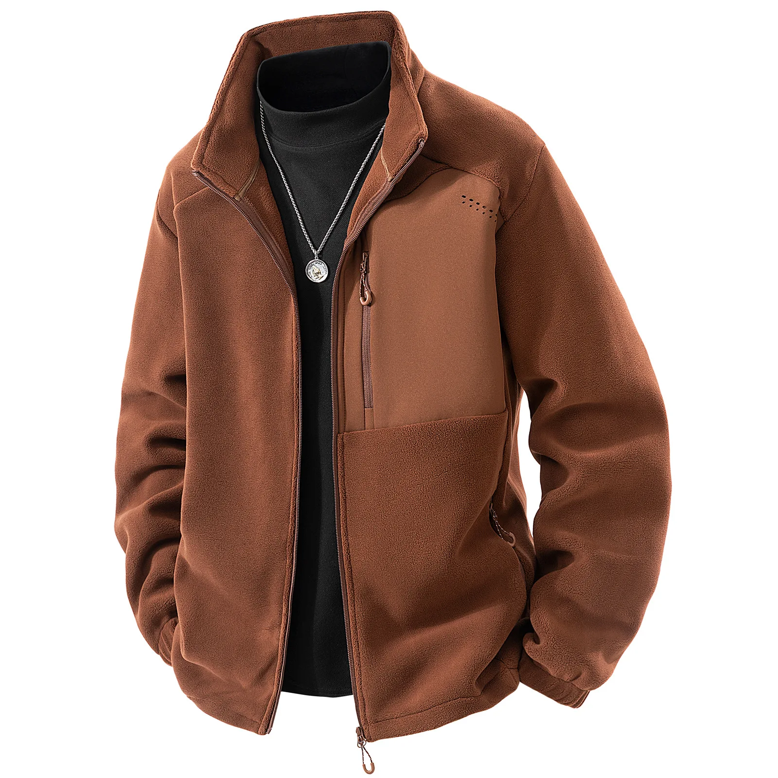 2025 autumn and winter new men's fleece jacket with thickened fleece for outdoor leisure windproof and warm jacket
