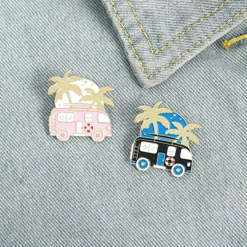 Motorhome Travel Enamel Pin Recreational Vehicle Brooches Bag Lapel Pin Adventure Badges Cartoon Fun Jewelry Gift Kids Friends