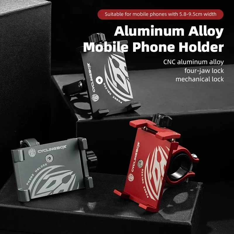 Aluminum Alloy Bicycle Phone Holder Universal Bike Motorcycle Handlebar Mount Stand Bracket For 3.5-6.2 Inches Mobile Phones