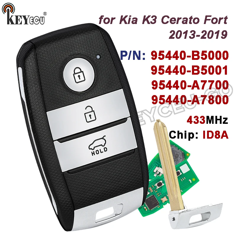 

KEYECU 433MHz 8A 95440-B5000 95440-B5001 95440-A7700 / A7800 Keyless-Go Smart Remote Key Fob for Kia K3 Cerato Fort 2013-2019