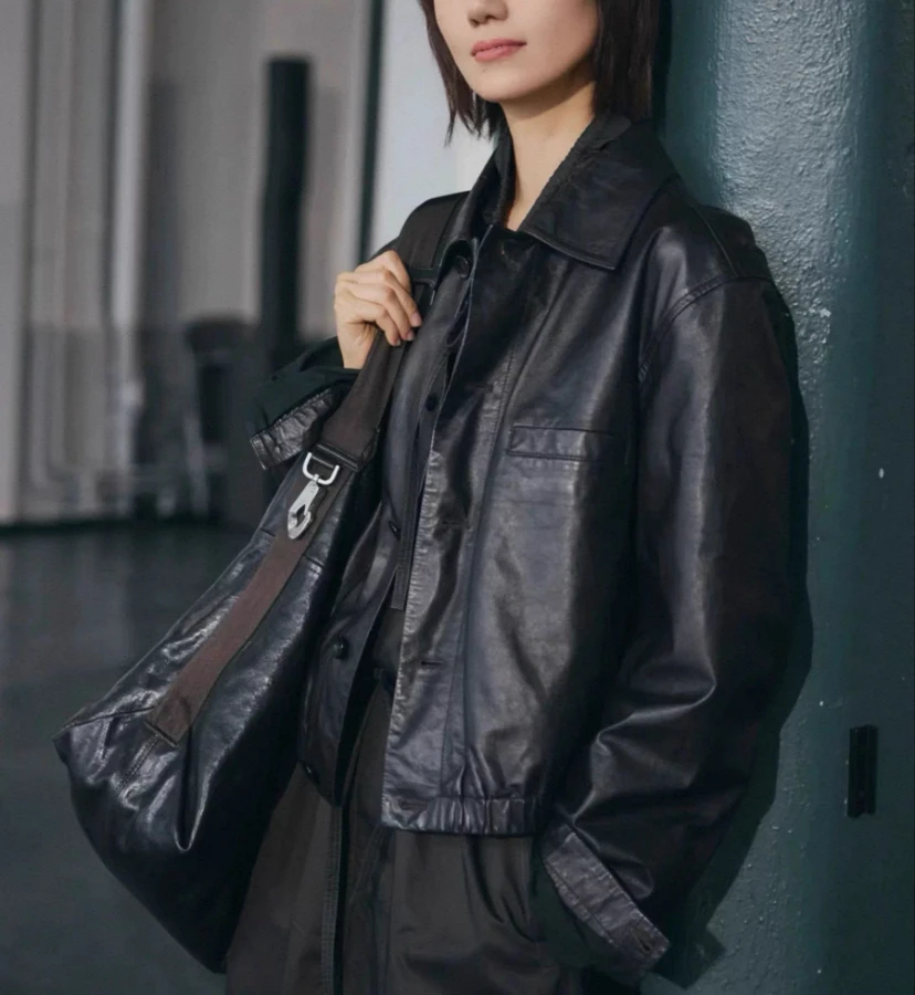 Cool cuir Jaet femmes eepskin Long Sve ort manteau coupe ample Sli automne hiver nouveauté décontracté trajet Sle