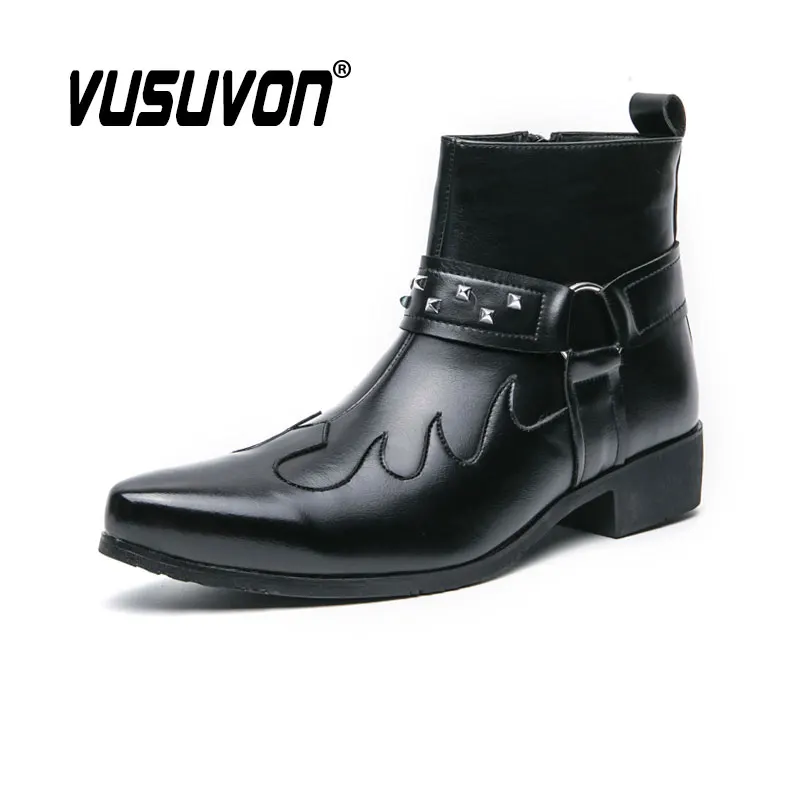 Men Split Leather Zip Fashion Boots Black Casual Winter Shoes Comfortable Ankle Slip-On Flats Big Size 38-46 British Style