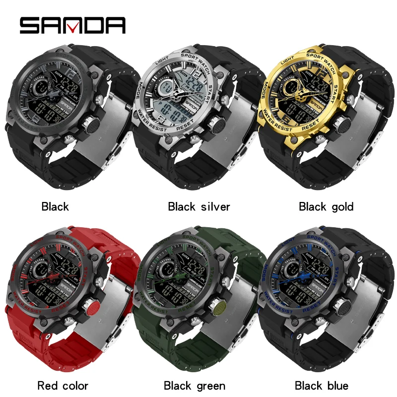 Fashion Sanda Top Brand Waterproof Luxury Clock Alarm Clock For Male Led Digital Men\'s Wristwatch Military Army Sports Watches