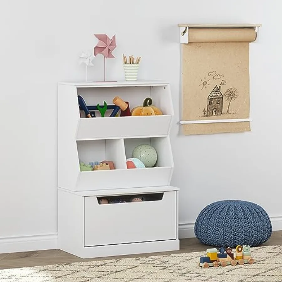 Armadietto portaoggetti e organizer per giocattoli con cassetti e cubi perfetti per sala giochi, aula e spazi per la cameretta dei bambini Finitura bianca per M