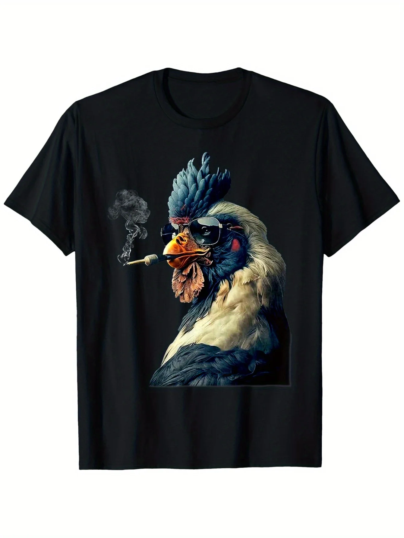 Eagerlys Cool Rooster Smoking Cigarette And Wear Glasses T-Shirt, Fashionable Cotton Top Short Sleeve, Street Style Short T-Shir