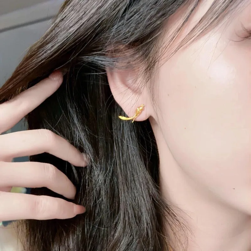 [حواجب سعيدة] أقراط ذهبية على الطراز الصيني الجديد على الطريقة القديمة أقراط نسائية فاخرة وخفيفة الوزن بتصميم Guochao متعددة الاستخدامات