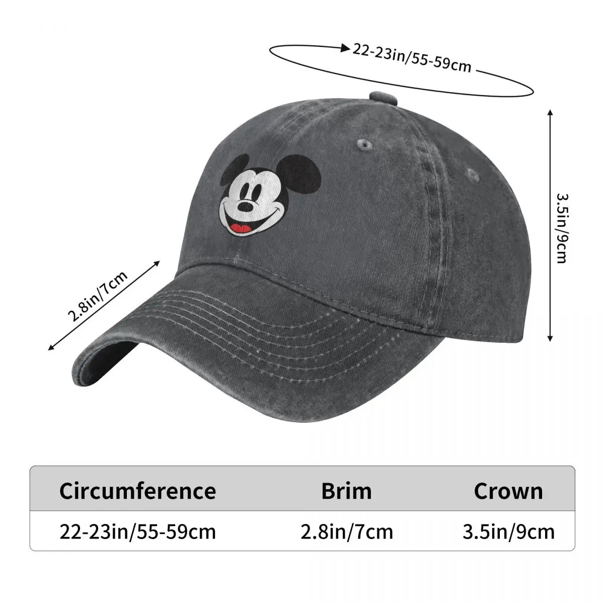 Casual Classic Mickey Mouse Cartoon Baseball Caps for Men Women Distressed Denim Snapback Hat Outdoor Running Golf Soft Caps Hat