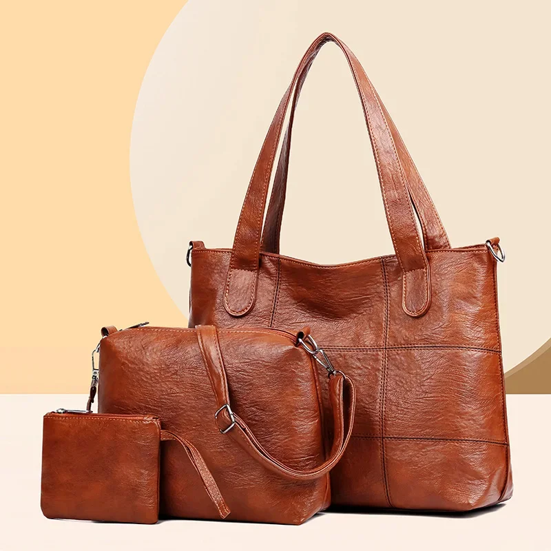 

Vintage-Inspired Sling Bag Set - Three-Piece Lightweight PU Leather Crossbody Bags Featuring Adjustable Straps & Zipper Pockets