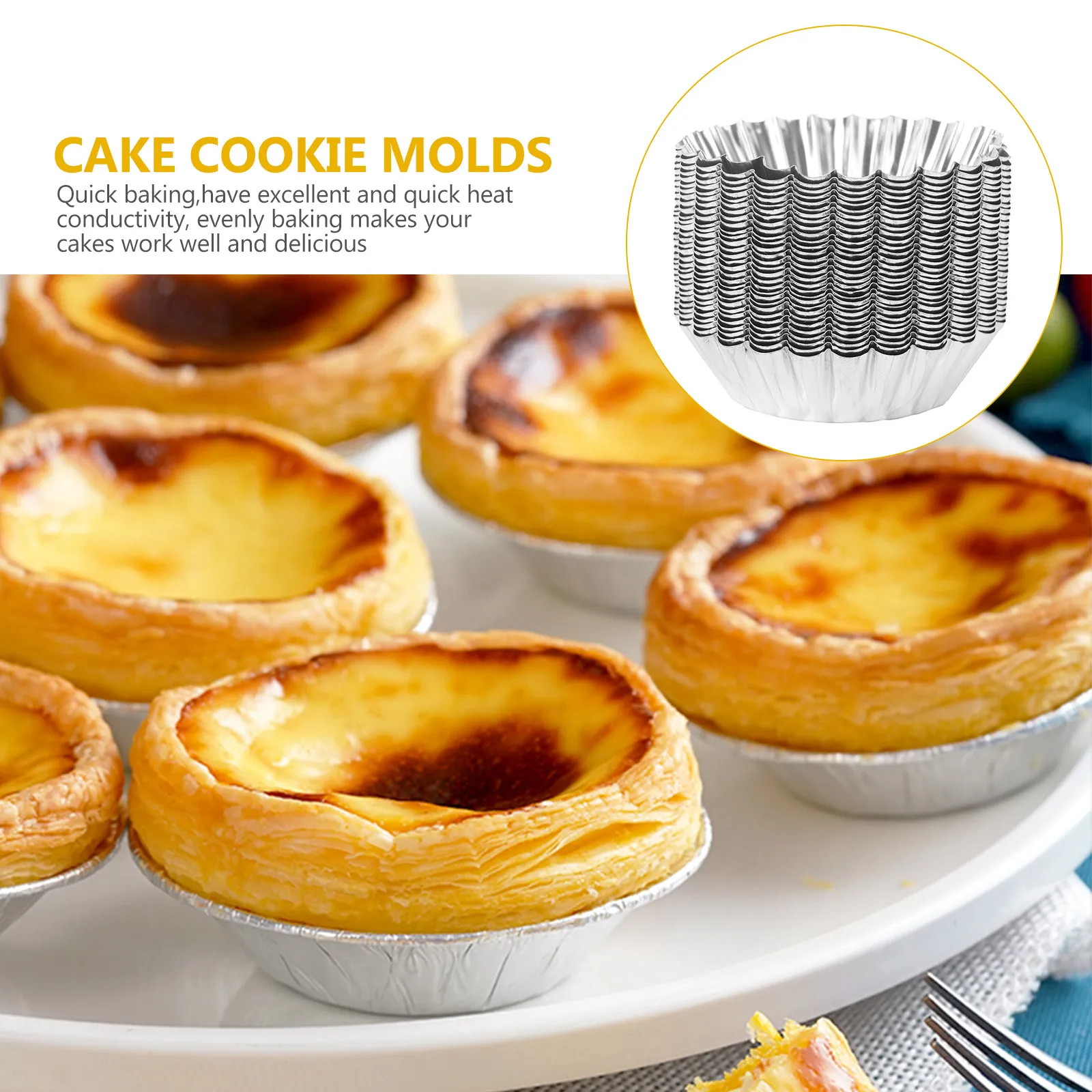 30 Moldes Antiadherentes de Metal para Tartaletas de Huevo, 7x2cm, de Hojalata, para Cupcakes, Muffins, Tartas de Queso, Pasteles, Quiche, Soufflé y Pastel de Crema
