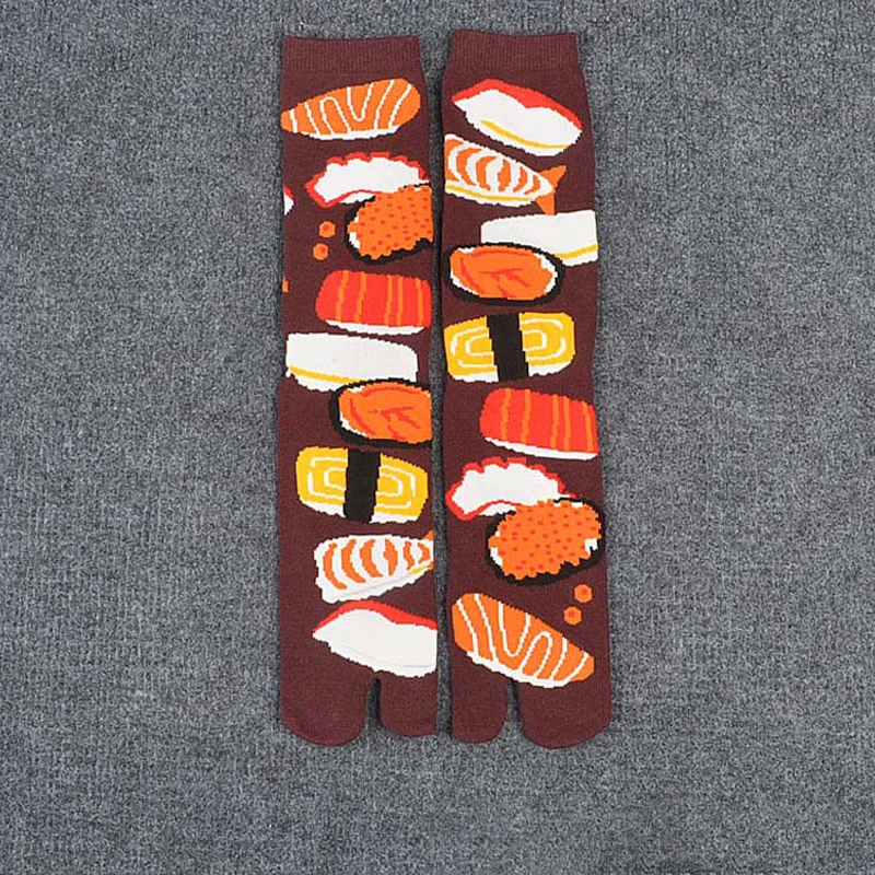 1 Pair Novelty Street Fashion Samurai Sandal Sock Women Men Two Toe Socks Japanese Style Harajuku Cartoon Middle Tube Tabi Socks