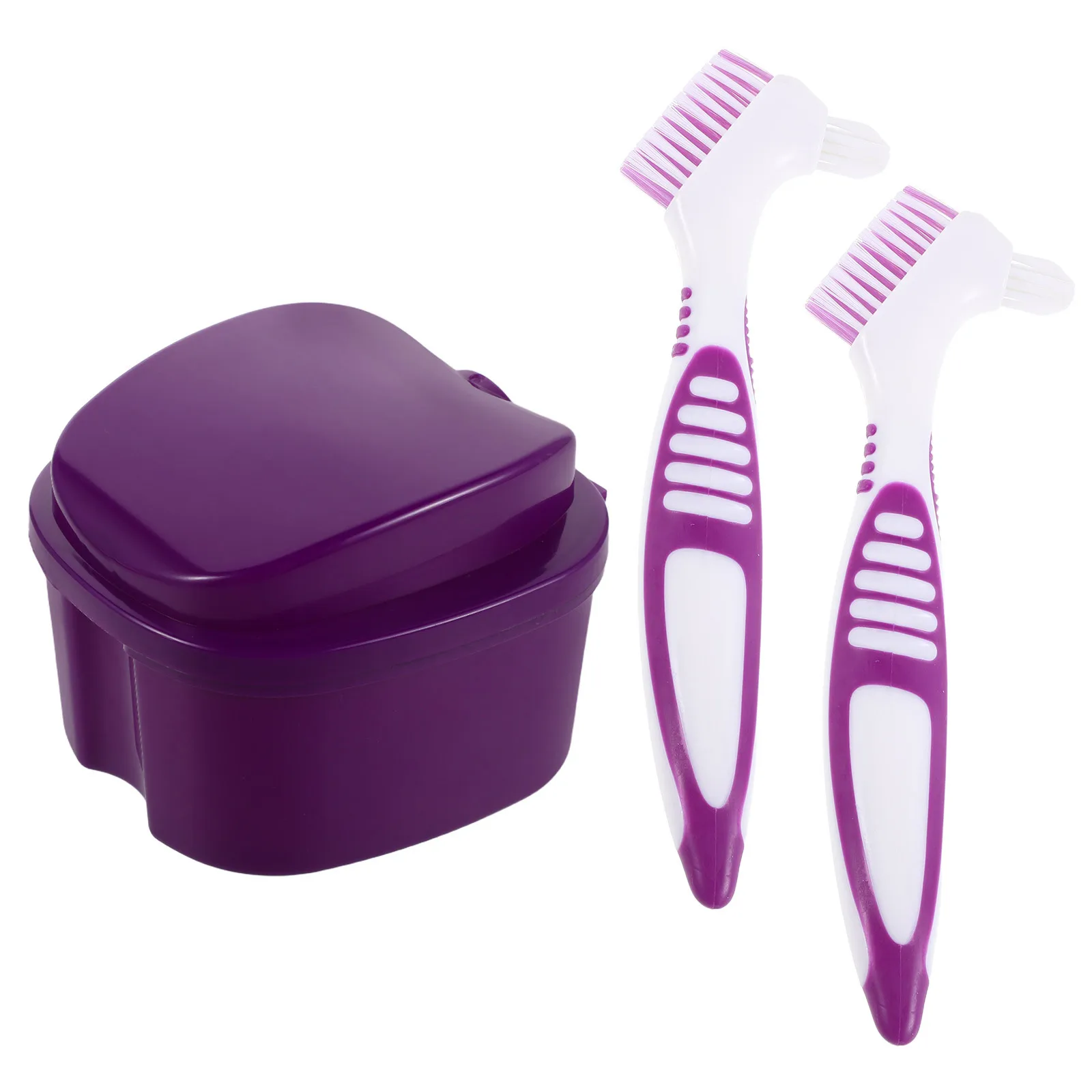 مجموعة واحدة من أدوات أسنان الأسنان مع فرشاة أسنان كاذبة لتنظيف الأسنان المزيفة أداة العناية بالفم بحجم السفر باللون الأرجواني