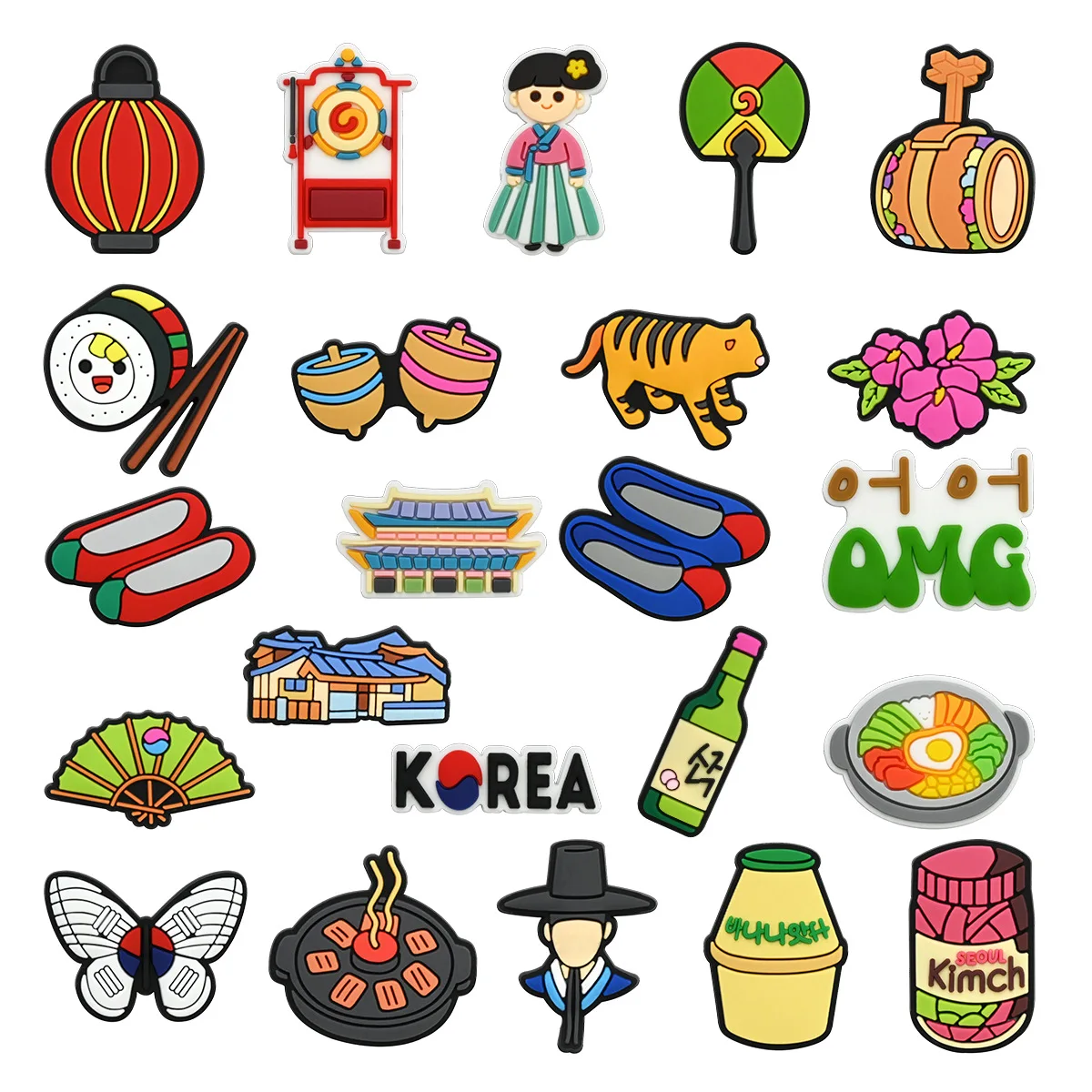 1/23Pcs Korean Traditional Style PVC Shoe Charms Soft Rubber Garden Clog Shoe Decorations, Cute DIY Ornament Accessories