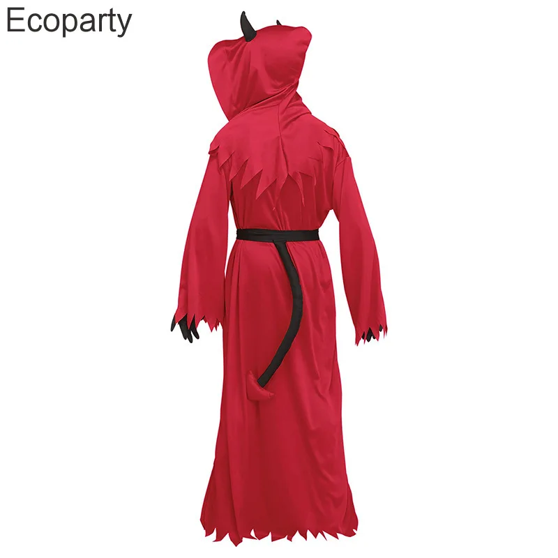 Halloween Horror Demônio Fantasma Cosplay Traje para Crianças, Bullhorn Vermelho, Bodysuit Diabo, Óculos Luminosos, Set Dia Dos Mortos, Novo