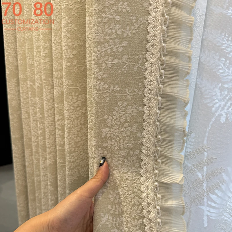 

New Double-sided Chenille Jacquard Cream Green Curtains Fot Living Room Bedroom French Window Balcony Customized Products