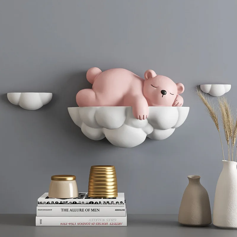 

nordic Cute Cartoon Cloud Sleepy bear Resin Wall hanging Home Livingroom Porch Wall Mural Decoration Hotel Club Wall Ornaments