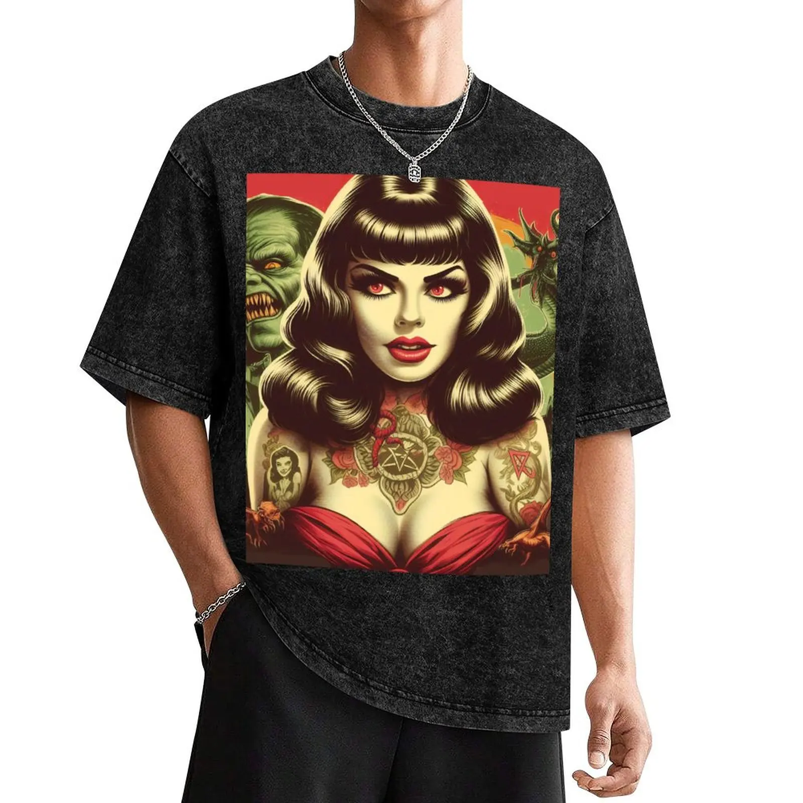 

Creepy Horror Woman T-Shirt summer clothes blacks vintage workout shirts for men