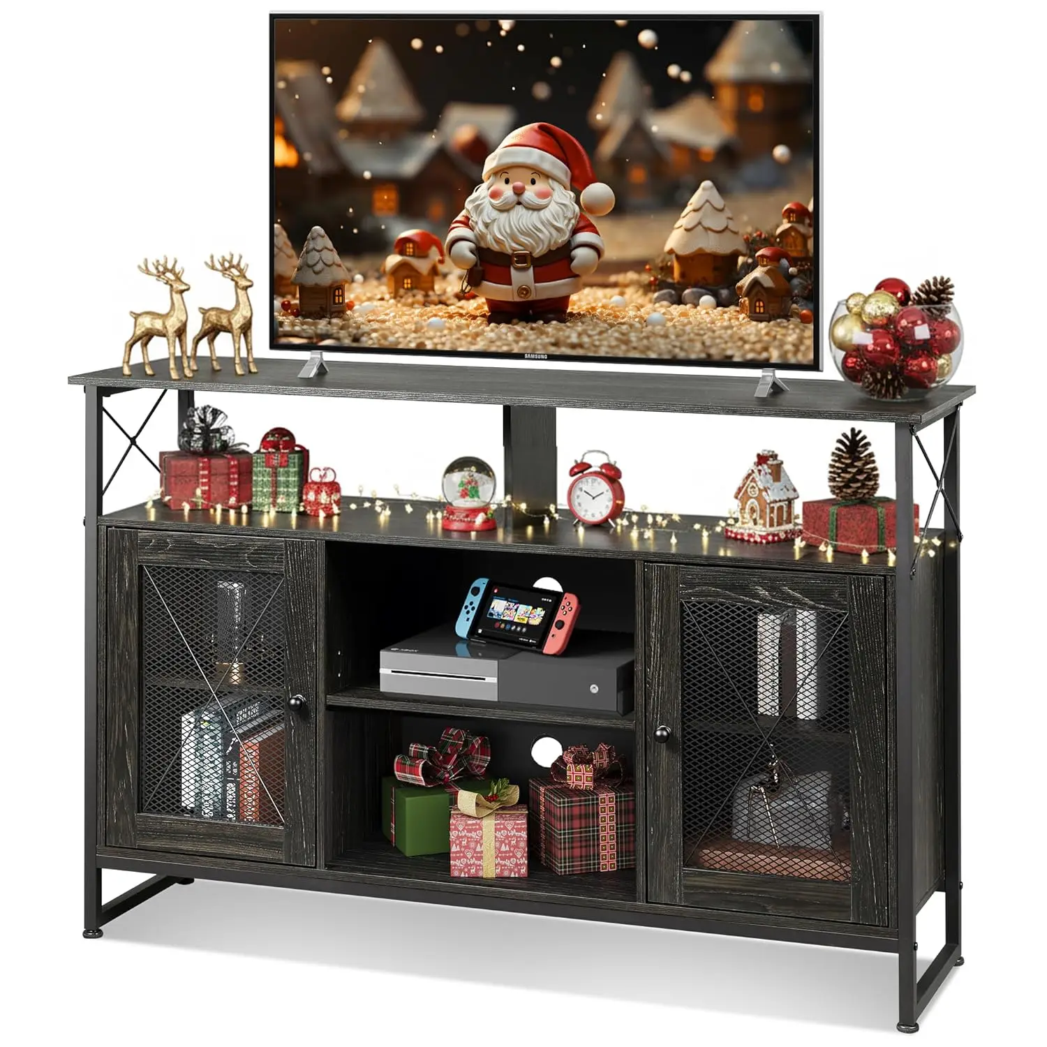 

Тумба под телевизор для 55-дюймового телевизора, высокий медиацентр с местом для хранения, консоль в стиле фермерского дома/индастриал для спальни/гостиной, на заказ