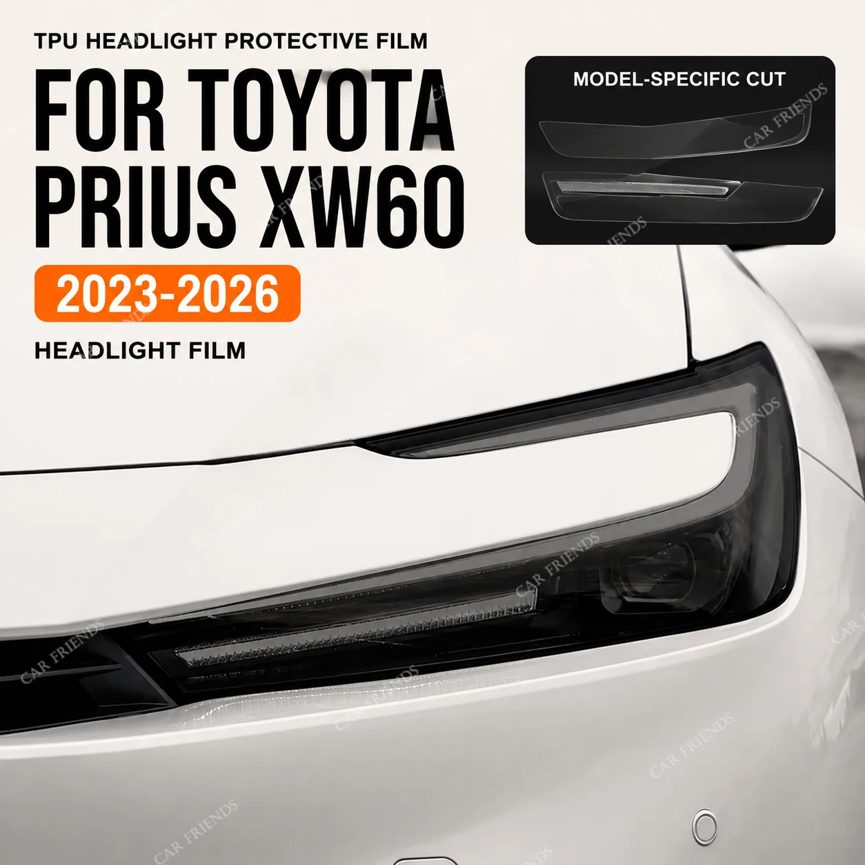 Vorgeschnittene TPU-PPF-Scheinwerferschutzfolie für Toyota Prius XW60 2023-2026, Rauchschwarz, Scheinwerferschutz