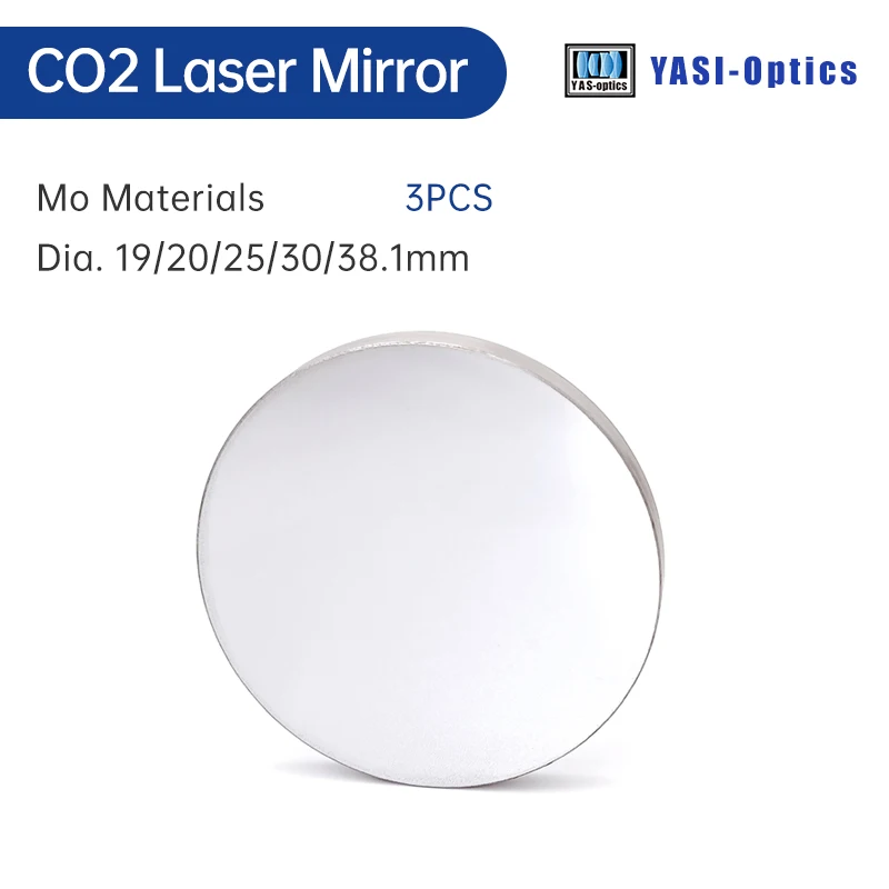 Yasi 3Pcs Mo Mirror Reflective Lens Diameter 19.05 20 25 30 38.1mm THK 3 5mm Molybdenum for CO2 Laser Engraving Cutting Machine