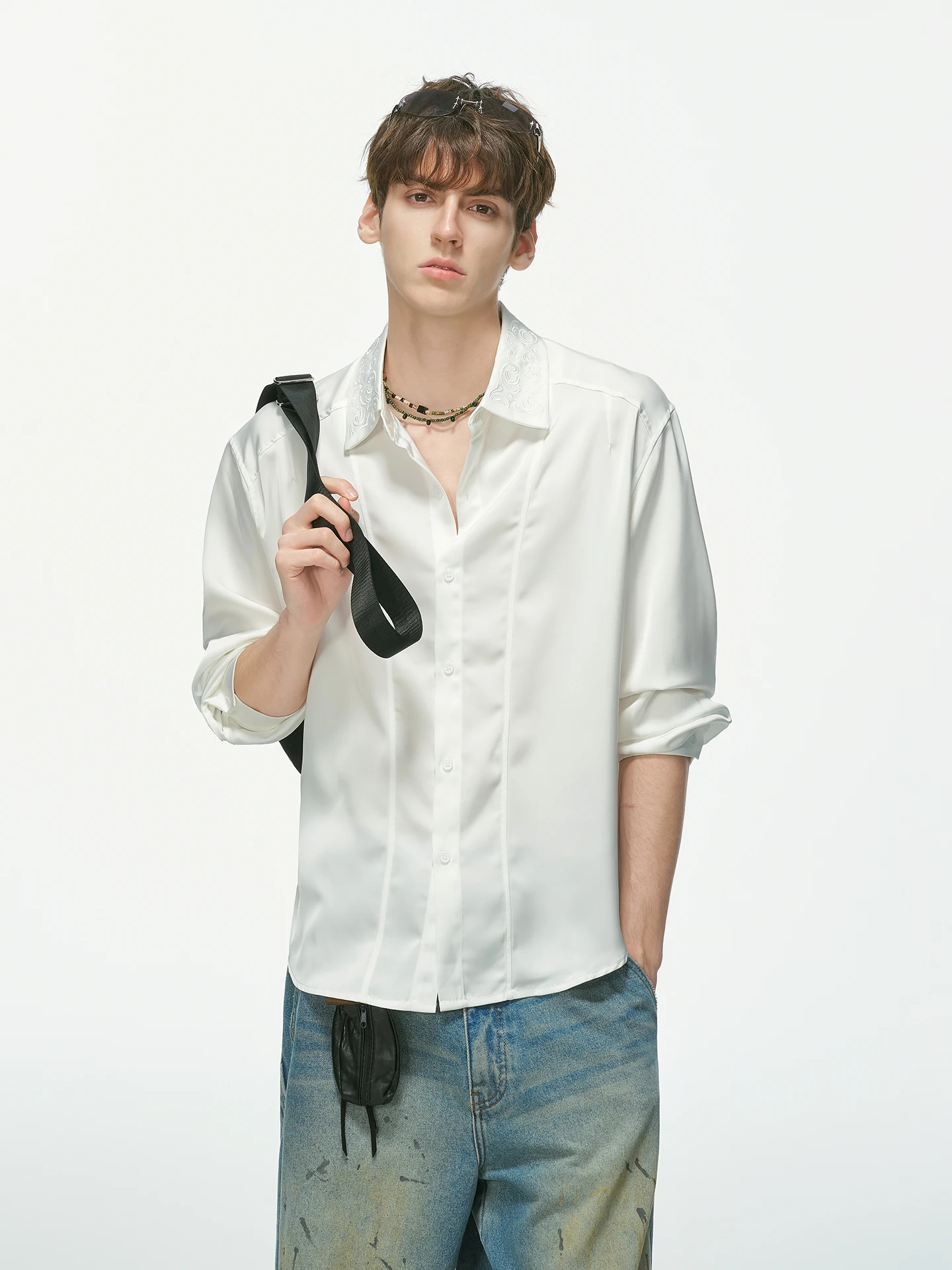 Long Sleeve Embroidered Anti-Wrinkle Shirt Men's Style Commute Friendly Easy Care Shoulder Fit Polyester Fiber Spring Autumn