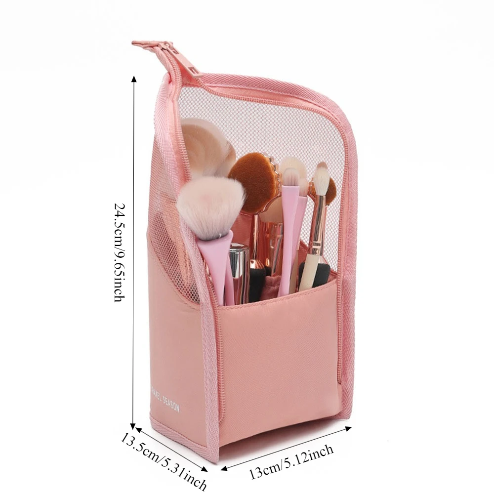 Stand Cosmetic Bag for Women Clear Zipper Makeup Bag Female Makeup Brush Holder Organizer Toiletry Bag Travel Makeup Brush Bag