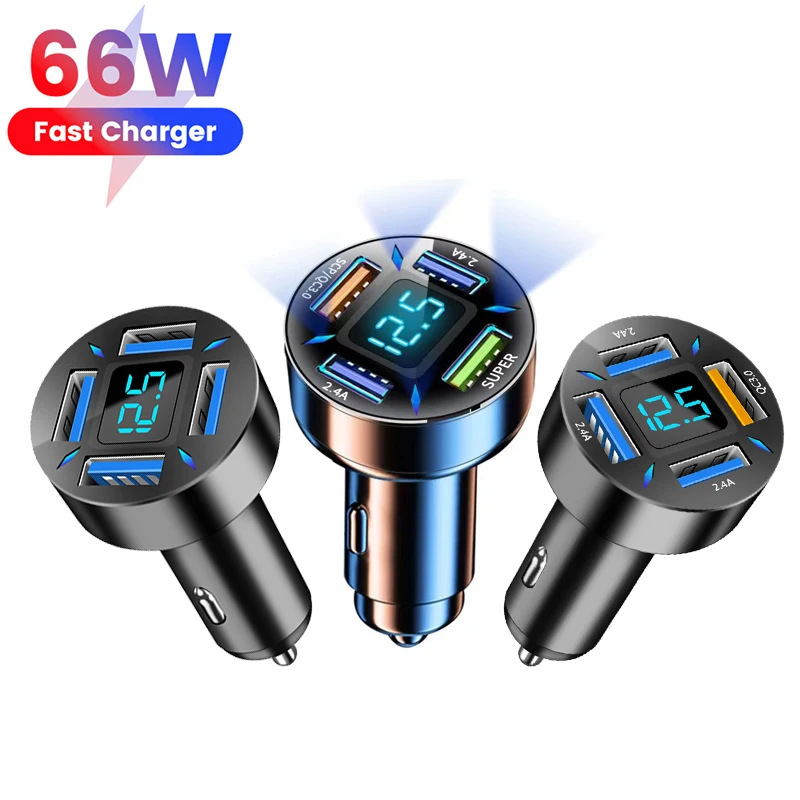

66W 4 Ports USB PD Quick Car Charger QC3.0 Type C Fast Charging Car Adapter Cigarette Lighter Socket Splitter Quick Charge 3.0