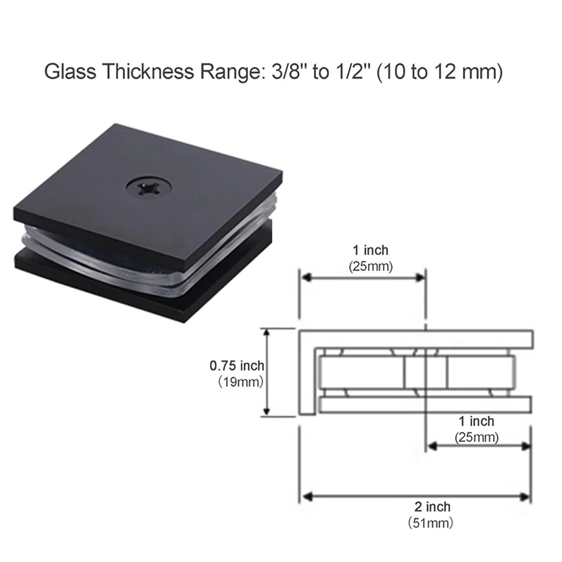 Brass Glass Clamp, Hole-In-Glass Fixed Panel U-Clamp,Square Screen Door Hardware For Bathroom For 5/16In To 1/2In